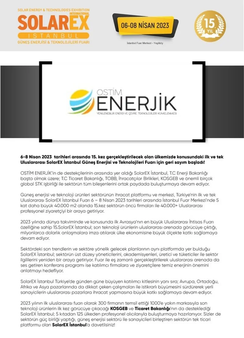 SolarEX İstanbul Güneş Enerjisi ve Teknolojileri Fuarı